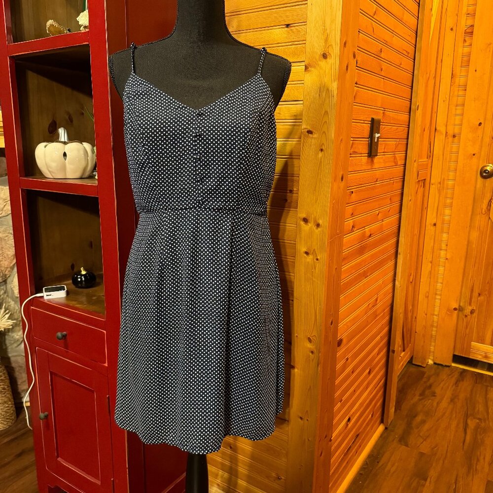 Maurices Sleeveless Polk Dot Dress Size M Lined Dark Blue White